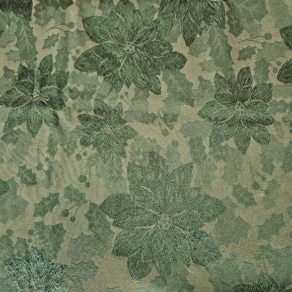 Green Jacquard Damask Rectangle Tablecloth 81x57 Poinsettia Holly Christmas Xmas - Picture 5 of 8